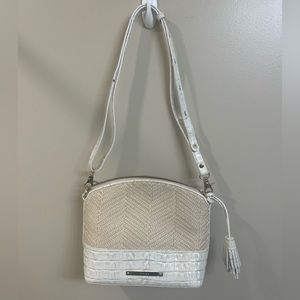 Brahmin Mini Duxbury Crossbody purse straw and white croc leather